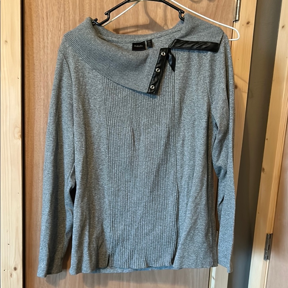 Moda International Gray Sweater with Black Accents